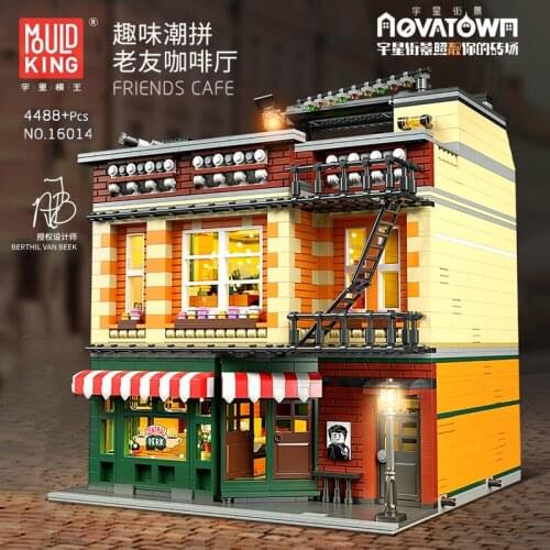MOULD KING Streetview Building Blocks 16014 The friends Cafe LED Light version model Assembly bricks Kids Toys