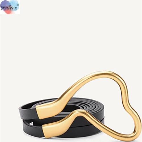 Nuleez Cowhide Ms Belt Women U Curve Type Copper Alloy Metal High -End Decoration Gift for Girls New Coming
