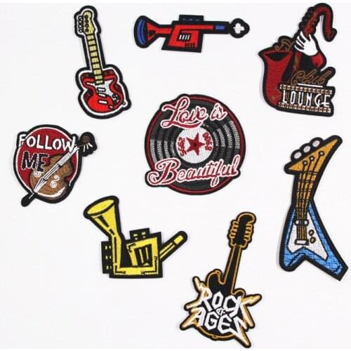 Musical instrument Embroidered Iron On Patches For Clothing Jeans Jacket T-shirt Clothes Decoration Assorted Size Patches