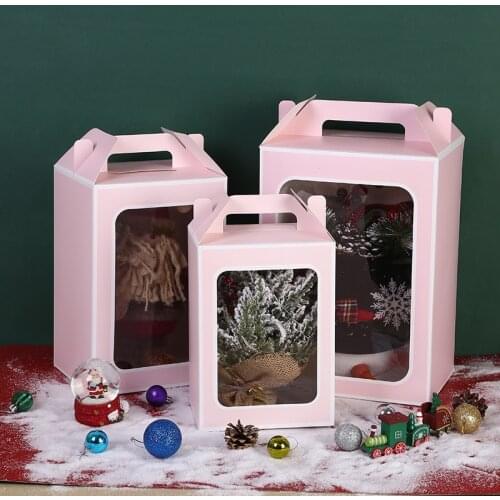 New Kraft Paper Transparent Packaging Tote Bag Wedding Party Christmas Flower Gift Packing Bag Stand Up Food Clear Window Box