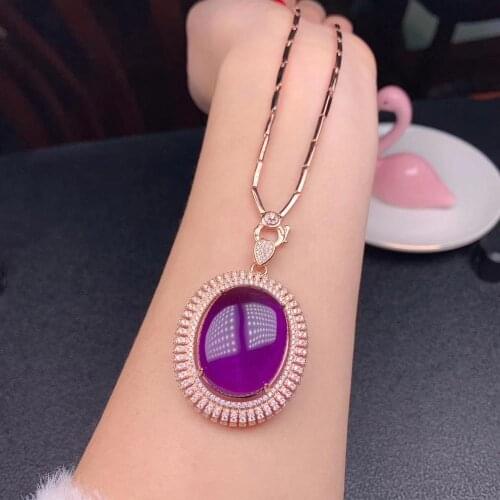 Super big size purple amethyst pendant for girl silver fine necklace soft character bright purple color birthday party gift