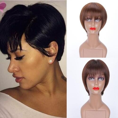 AZQUEEN Short Straight Hair Wig Synthetic Hair Wigs For Black Women Pure Color Wigs Short Straight Wig With Bangs