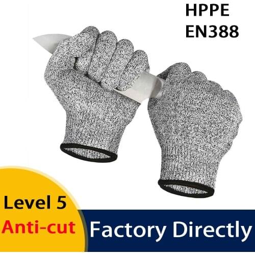 Anti Cut Gloves Cut Resistant Gardening Kitchen Gloves Grey Black HPPE EN388 Anti-cut Level 5 Safety Work Gloves