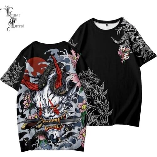 Cool Hannya Mask 3D Printing T-shirt Summer Fashion Round Neck Short Sleeve Popular Japanese Harajuku Streetwear Plus Size