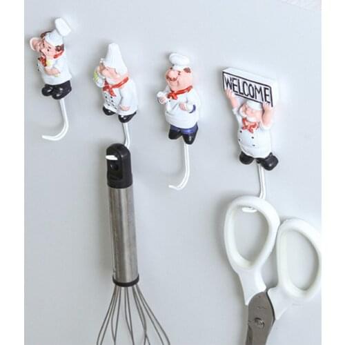 Cartoon Chef Figure Cute Resin Self-adhesive Wall Hooks Bedroom Bathroom Towel Hanger Hook Coat Robe Hooks