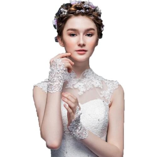 Fingerless Wedding Gloves Off White Lace Wrist Bridal Glove Short