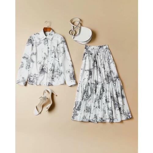 European and American womens clothing new 2021 spring Long sleeved animal print shirt Pleated skirt Fashion suits