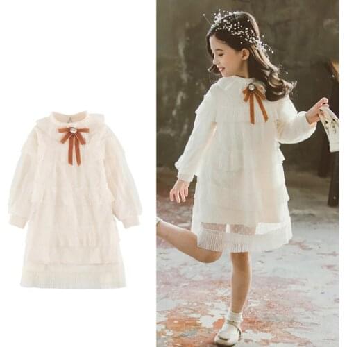 Spring Childrens Wear Clothes for Girls 2020 Princess Mesh Lace Dresses Long Sleeve Retro Cosutume Party Clothing for Kids 2-8T