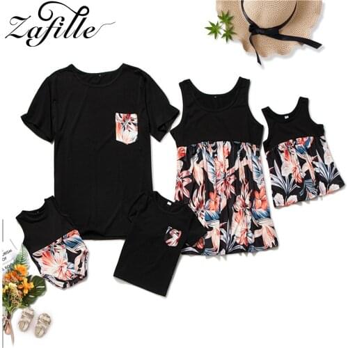 ZAFILLE Summer Family Matching Clothes Patchwork Print Top For Mom Daughter Dad Son Baby Romper Mommy and me clothes Family Look