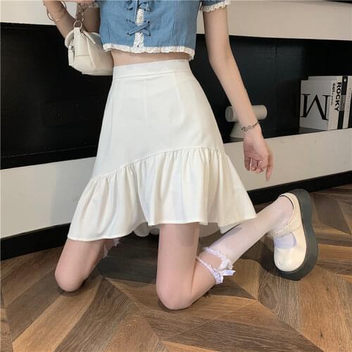 Skirt Temperament Ruffled Irregular White Skirt Female Summer New Style Korean Style High Waist Slim Short Skirt