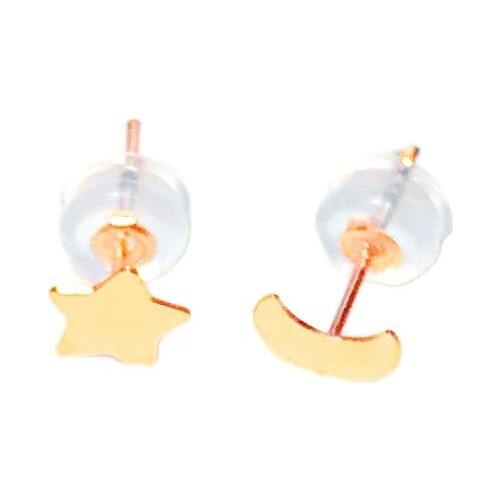 MADALENA SARARA Pure 18k Gold Earrings Simple Star Moon Style Women Stud Earrings 0.44g/pair