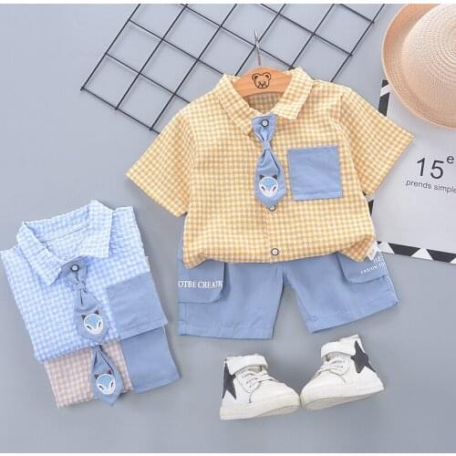 1-4 Years Infant Baby Boys/Girls Clothes Sets Plaid Bow Tie T-shirt+Shorts 2021 Summer Fashion Outfits Childrens Wear Ropa Bebe
