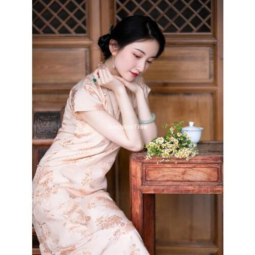 2021 chinese dress women qipao vintage print cheongsam satin dress elegant female oriental dress cheongsam dress oriental dress