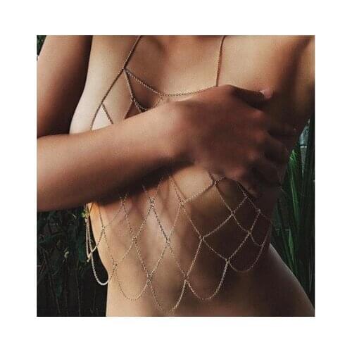 Women Necklace Body Chest Creative Fringed Mesh Chest Chain Women Summer Beach/Party Body Bikini Jewelry Bohemian Style