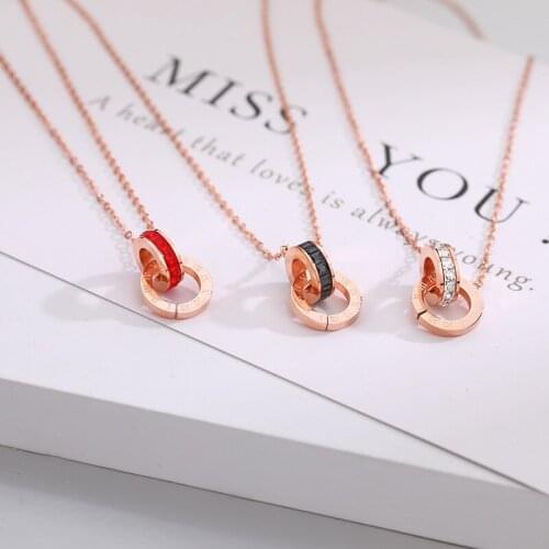 Korean Style Fashion Roman Numerals Zircon Inlaid Round Cross Pendant Women Necklace Ladies Rose Gold Chokers Necklaces Female