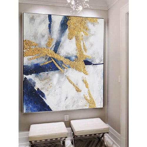 Gold Foil Texture Wall Art Picture 100% Hand Painted Modern Abstract Oil Painting On Canvas For Living Room Home Decor No Frame