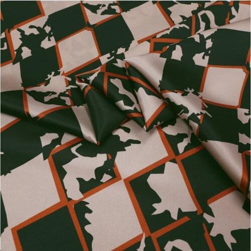 138cm*100cm Geometry Square dark green Natural Silk Fabric Stretch Satin Spandex