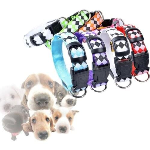 200Pcs/Lot Rhombus Pattern Dog-Collar LED Lights Glow Polyester Fiber Pet Collar For Pitbull Pet Supplies Pet
