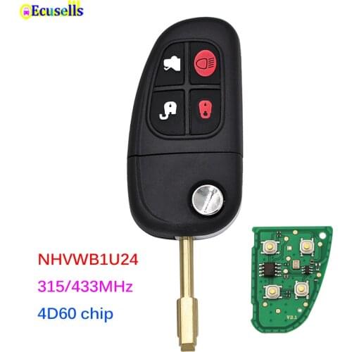 4 Button Remote Key FOB 433MHz Chip 4D60 with FO21 uncut blade for Jaguar X type S type XJ8
