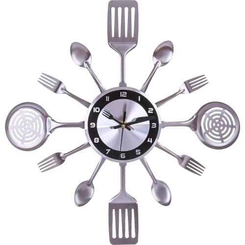 41.5cm Creative Iron Art Tableware Wall Clock Silent Wall Clocks Quartz Modern Design For Home Decor Relogio De Parede - Silver