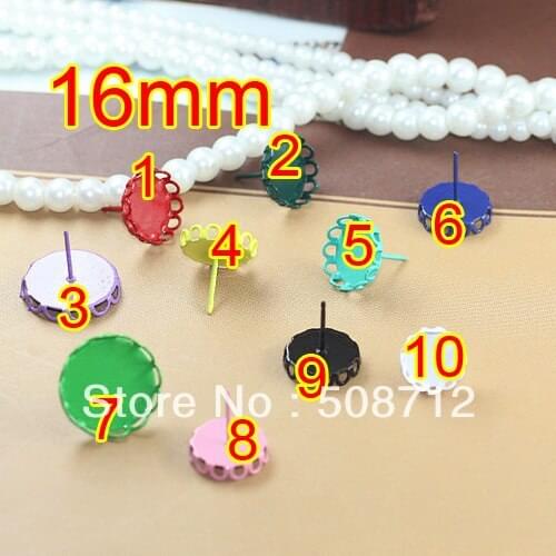 Free shipping!!! 200pcs/lot 16mm Mixed Color Copper lace pad earring studs With Earring stopper