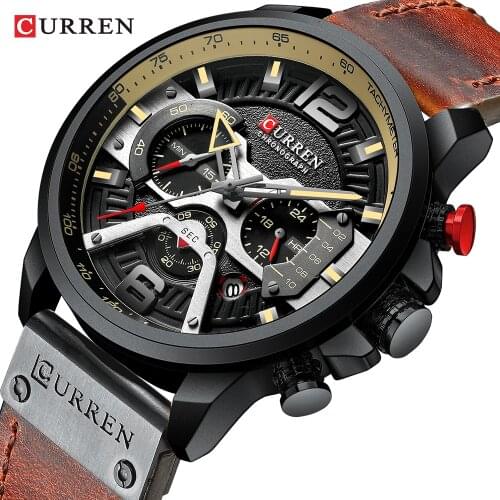 Wristwatch Mens CURREN 2019 Top Brand Luxury Sports Watch Men Fashion Leather Watches with Calendar for Men Black Male Clock