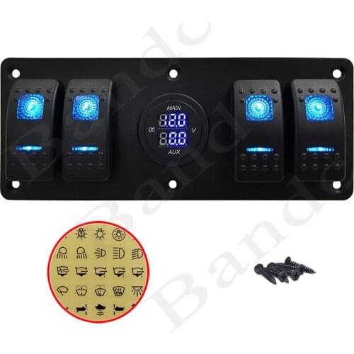 Digital Main/Aux Voltage Display Rocker Switch Panel with Toggle Switch in RED/WHITE/BLUE/GREEN/ORANGE Illumination, Waterproof