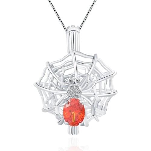 CLUCI 925 Sterling Silver Charms Pendant Spider Web Shaped Necklace Zircon Gemstone Women Wish Pearl Locket SC152SB