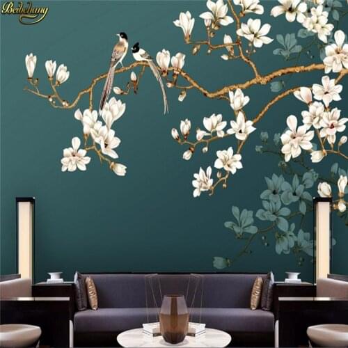 Beibehang Custom Photo Wallpaper Mural New Chinese Magnolia Blossom Hand painted pen Flower Bird Wall papel de parede