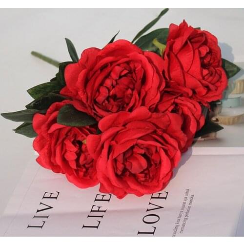 5 heads simulation real touch peony flower wedding decoration floral arches T platform road lead artificial silk flower bouquet