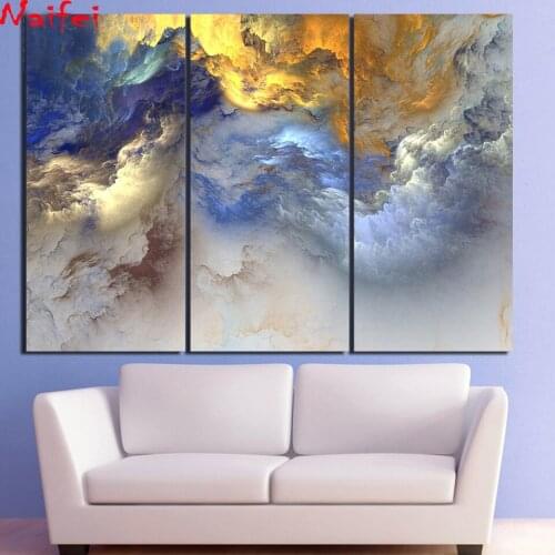 Triptych Picture Diy 5d diamond painting 3 pcs abstract painting psychedelic art space cloud large size diamond Painting