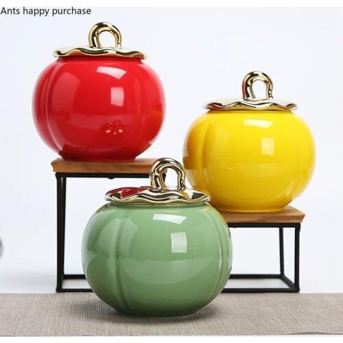 Ceramics Pumpkin Tea Jar Multiple Colour Storage Finishing Tank Sealed Jar Multiple Styles Tea Container Portable Storage Box