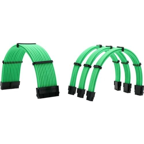 PC Case Sleeved PSU Extension Cable Kit ATX Power Cord 4 In 1 18AWG ATX 24Pin/ VGA 6+2P/ CPU 4+4Pin Transfer Extension Cord