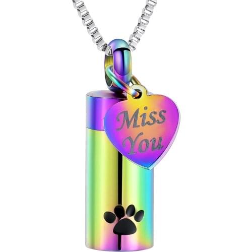Cremation Jewelry for Ashes Pendant Stainless Steel Pet Paw Print Cylinder Keepsake Ash for Dog Cat Memorial Ash Urn Necklaces