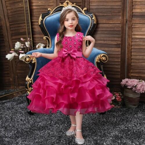 Summer Girls Prom Kids Korean Style Knee-Length Exquisite Catwalk Dress Childrens Princess Birthday Party High-Quality Clothing