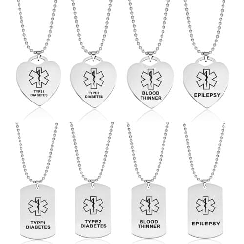 Medical Alert Neckalce Stainless Steel Diabetic Military Dog Tag Diabete Pendant Emergency Men Jewelry