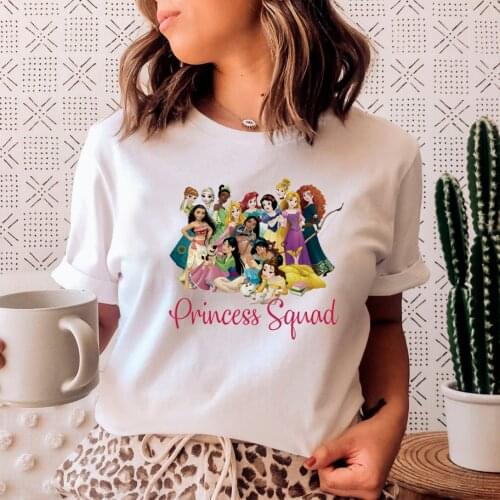 Princess Squad Shirt Cute Princess T-shirt Beauty and Beast Belle Jasmine Graphic Tee Kawaii Aesthetic Tee Girls Vacation Tops
