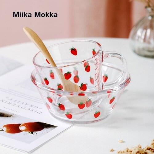 Cute Fruit Salad Bowl Transparent Glass Tableware 900ml Large Capacity Cartoon Cute Strawberry Soup Dessert Snack Foods Bowl