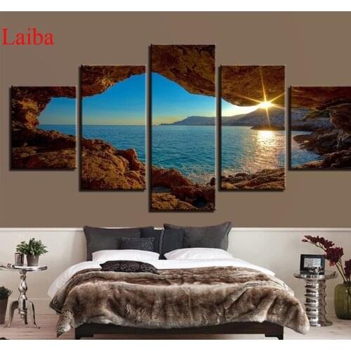 5pcs diy Diamond Painting Modern art, sunset beach Diamond Embroidery Full square round drilling 5d Diamond Mosaic kits