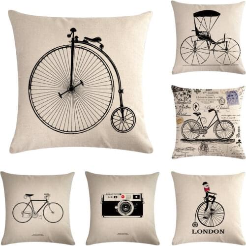 Retro Bicycle Telephone Camera Series Pillow Cover Cushion Linen Cotton Pillow Cover Decoration For Home Office