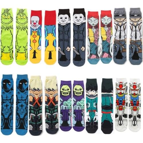 Anime Series Knee-High Socks Creative Personalized Men Women Socks Spiderman Mickey Mouse Hip Hop Cotton Sock Adult Long Socks