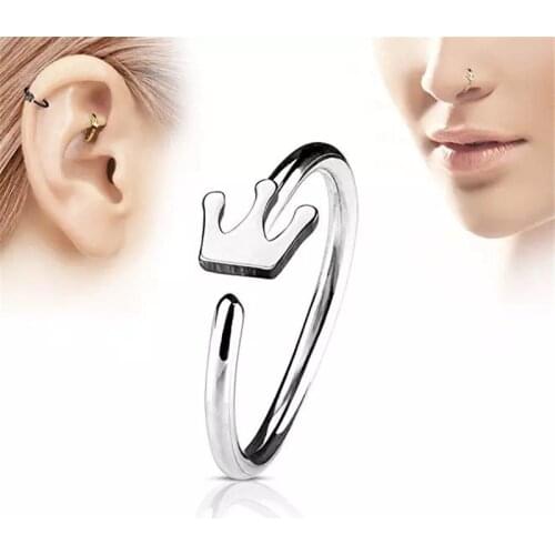 New fashion Stainless Steel Gold Color Crown Nose Ring Open Hoop Piercing Earring Body Piercing Nose Studs Women Jewelry