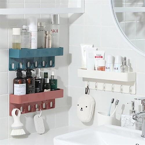 Storage Organizer Bathroom with Hook Storage Box for Kitchen Bathroom Non-marking Stickers Racks Nail-free Strong Adhesive