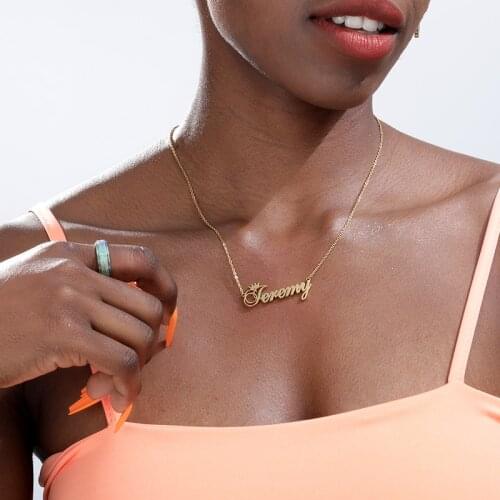 Personalized Name Crown Necklace Handmade Customized Cursive Font Nameplate Pendant Stainless Steel Jewelry Birthday Gifts
