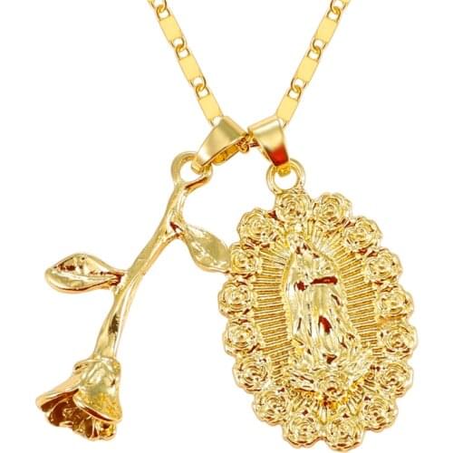 2020 New Jesus Rose Necklace Heart Shape Church Prayer Necklace For Women Girls Gift Collier Lovers Gifts Bijoux Charm Necklace