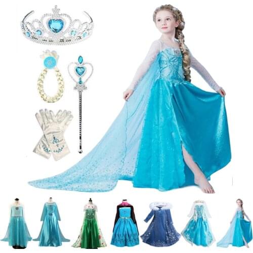 2021 Snow Girl Elsa Princess Dress Vestidos Kids Prom Birthday Costume Halloween Party Cosplay Dress Children Clothes 3-10 Year