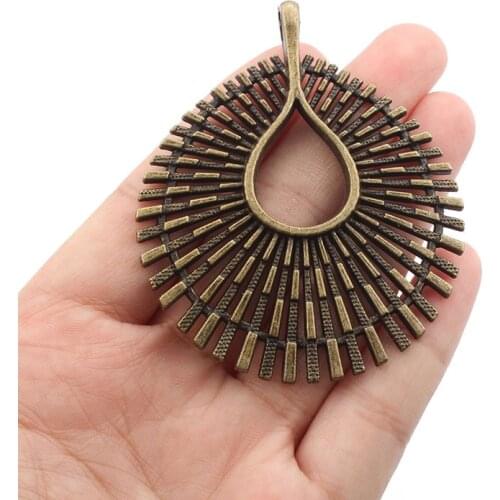 2pcs Antique Brown/Silver Color Hollow Water Drop Shape Large Charms Pendant For DIY Necklace Making Findings 55.5x67mm