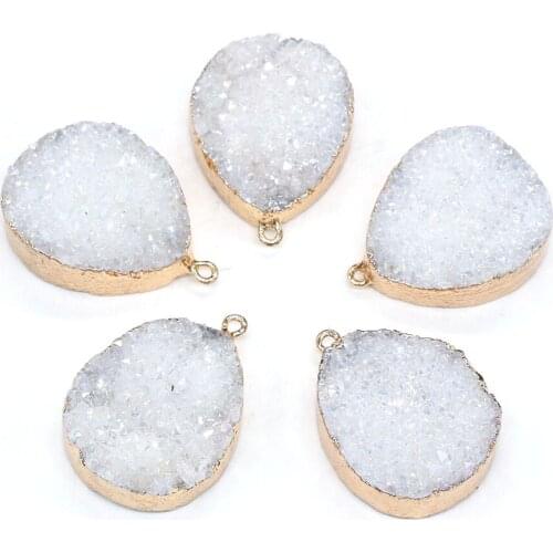Natural Druzy Agates Pendants Charms Stone Water Drop Shape Pendants DIY for Necklace or Jewelry Making Size 25x35mm