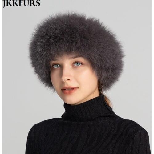 2021 Womens Real Fox Fur Headband Lady Genuine Raccoon Fur Collars Full Pelt Elastic Scarves Thick Warm Fluffy S8300