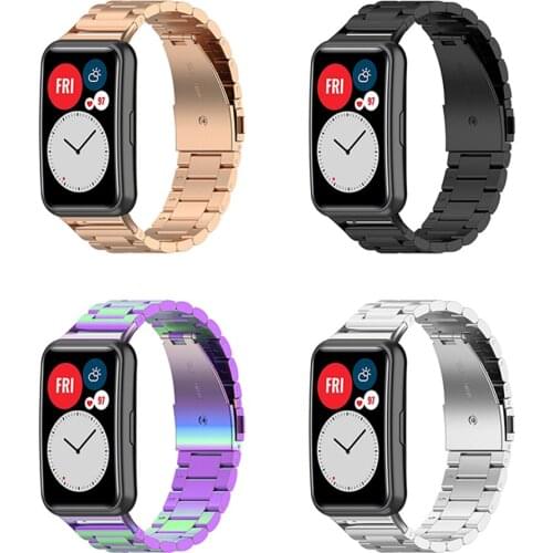 Simple Three-bead Steel Belt Watch Strap Replacement Watchband Bracelet for Huawei Watch Fit Accessories